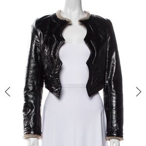 Saint Laurent Black Cropped Leather Jacket with Shearling Lining